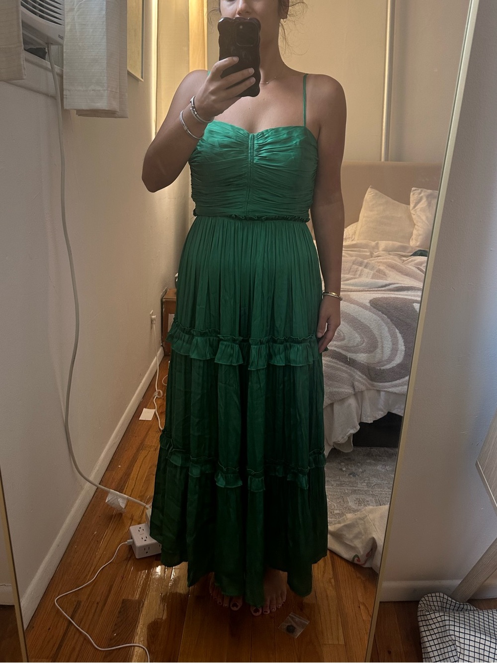 Green Tiered Midi Dress with Spaghetti Straps